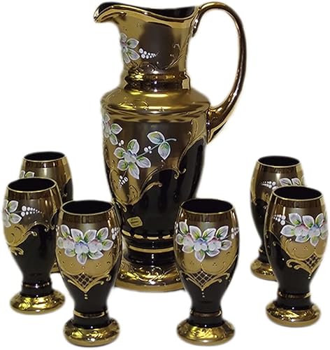 Cristal bohemio SLAVIA Glassworks Hecho a mano de alto esmaltado pintado aguacerveza Set color negro 7 unids