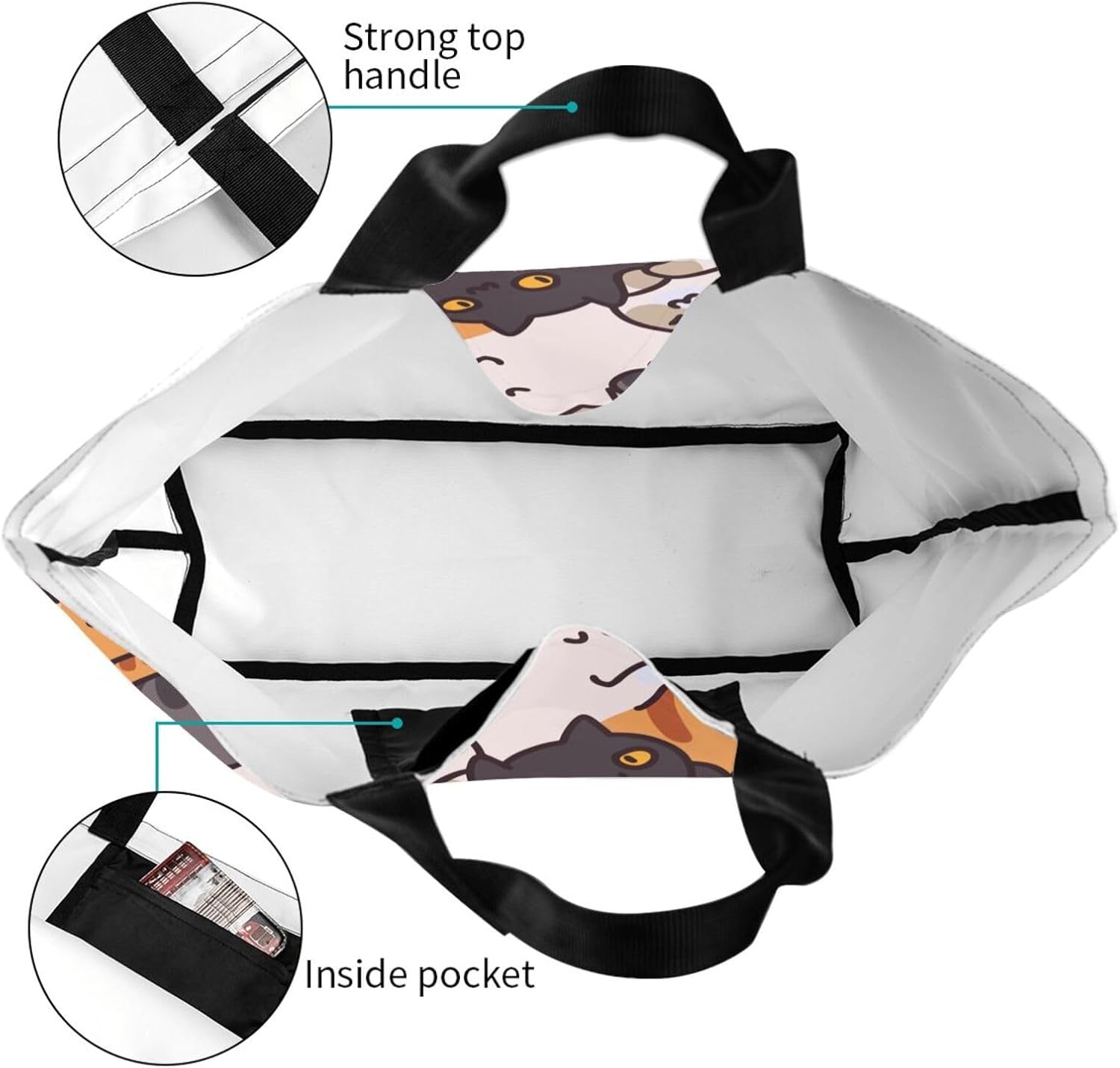 Novelty Dog Pug Large Tote Bag Casual Shoulder Bags Reusable Grocery Handbag For Women Travel Shopping - Image 5