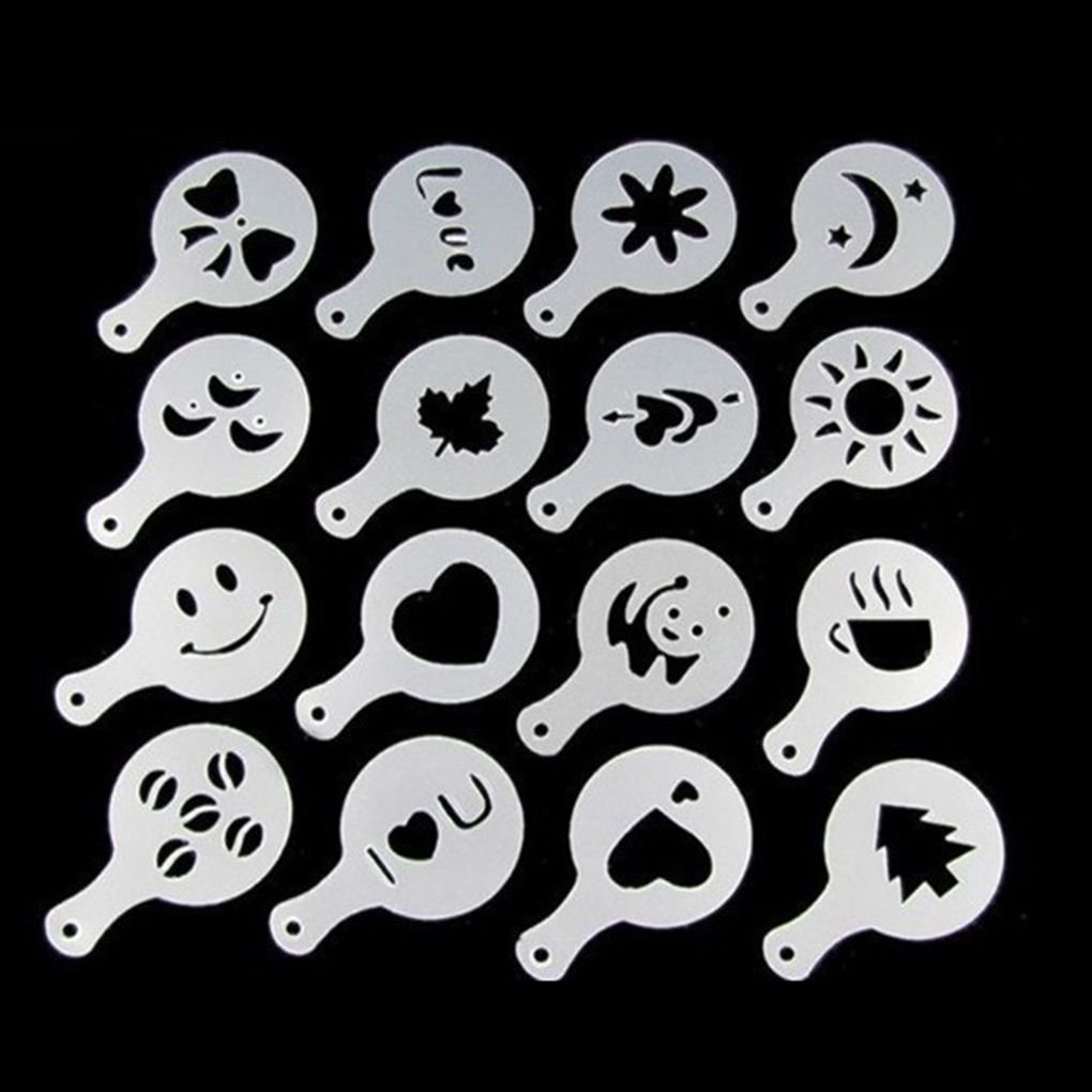 rongweiwang 16pcs/set Patterns Coffee Stencils Art Pastry Tools Kitchen Gadgets Barista Mold Decorating Template Tool