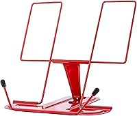 Vista 1 de Soporte de libro de metal para escritorio, estante de lectura ajustable, soporte para libros (rojo)
