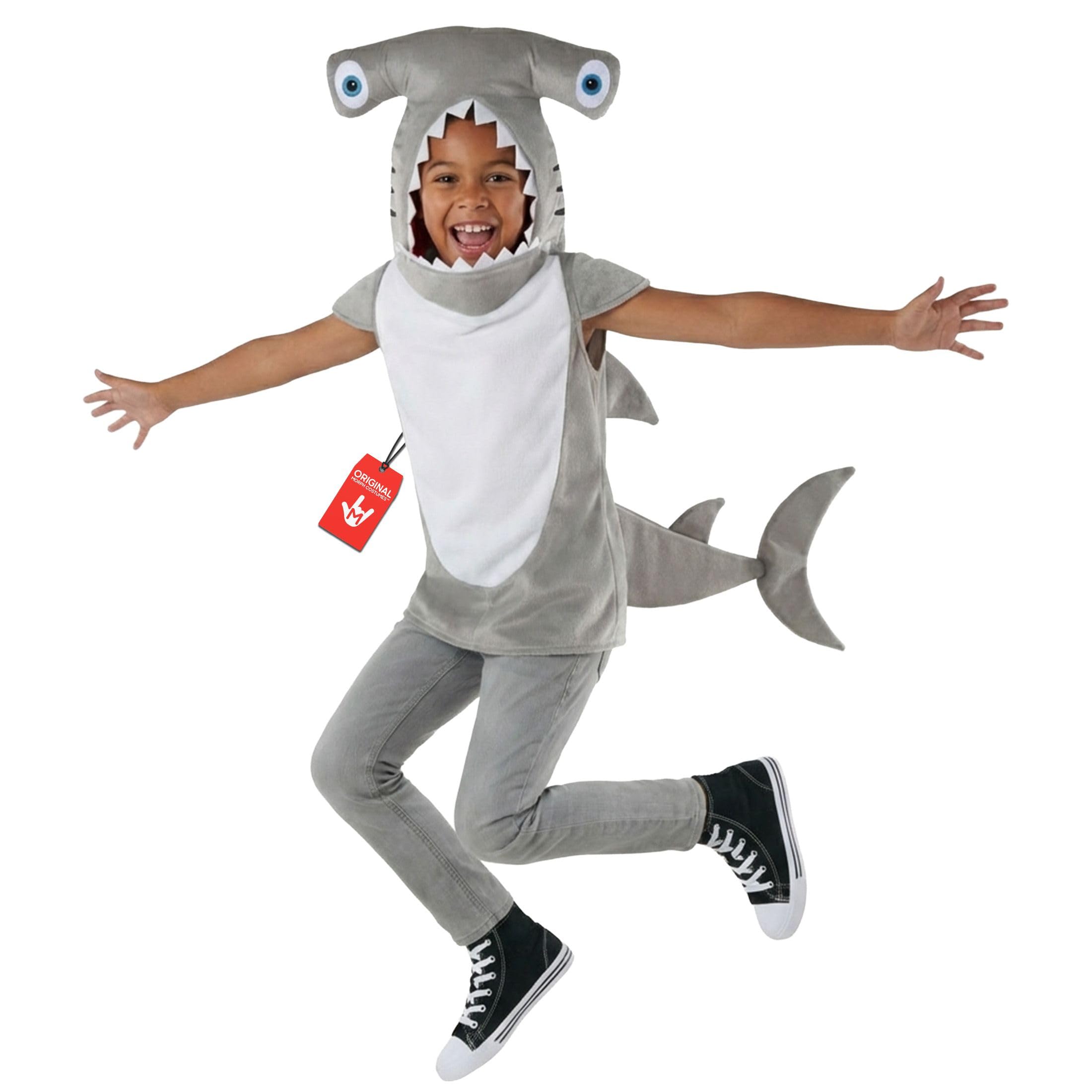 Morph Costume Squalo Martello Bambino, Halloween Bambino | Tunica in Peluche con Testa di Squalo & Coda, Design Squalo Martello, Perfetto per Halloween, Ideale per il Gioco di Ruolo