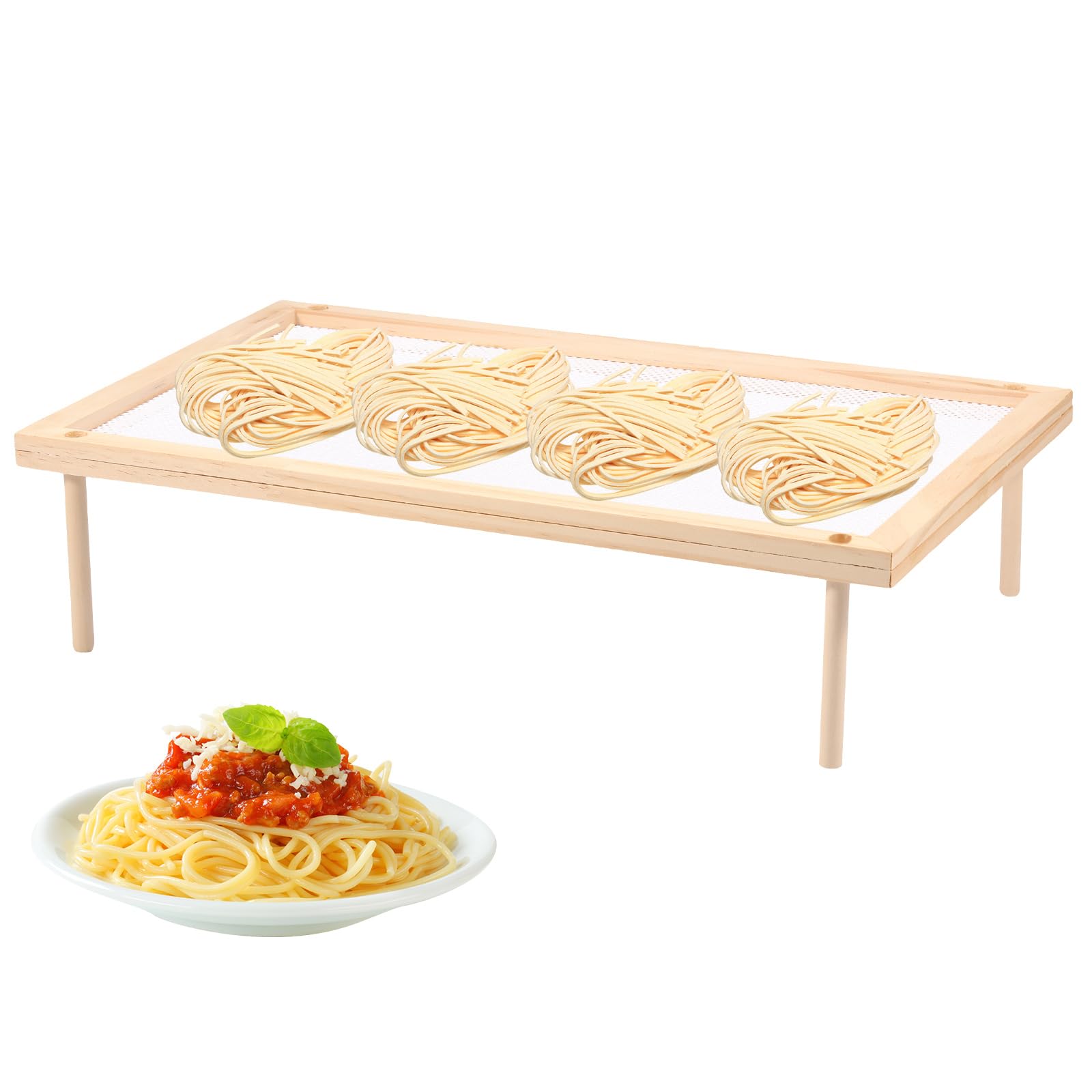 Estante de secado de pasta apilable, red de secado plana de malla de madera, secador de hierbas transpirable apilable, práctico, ahorra espacio, multifuncional secadora de pasta para la cocina (una