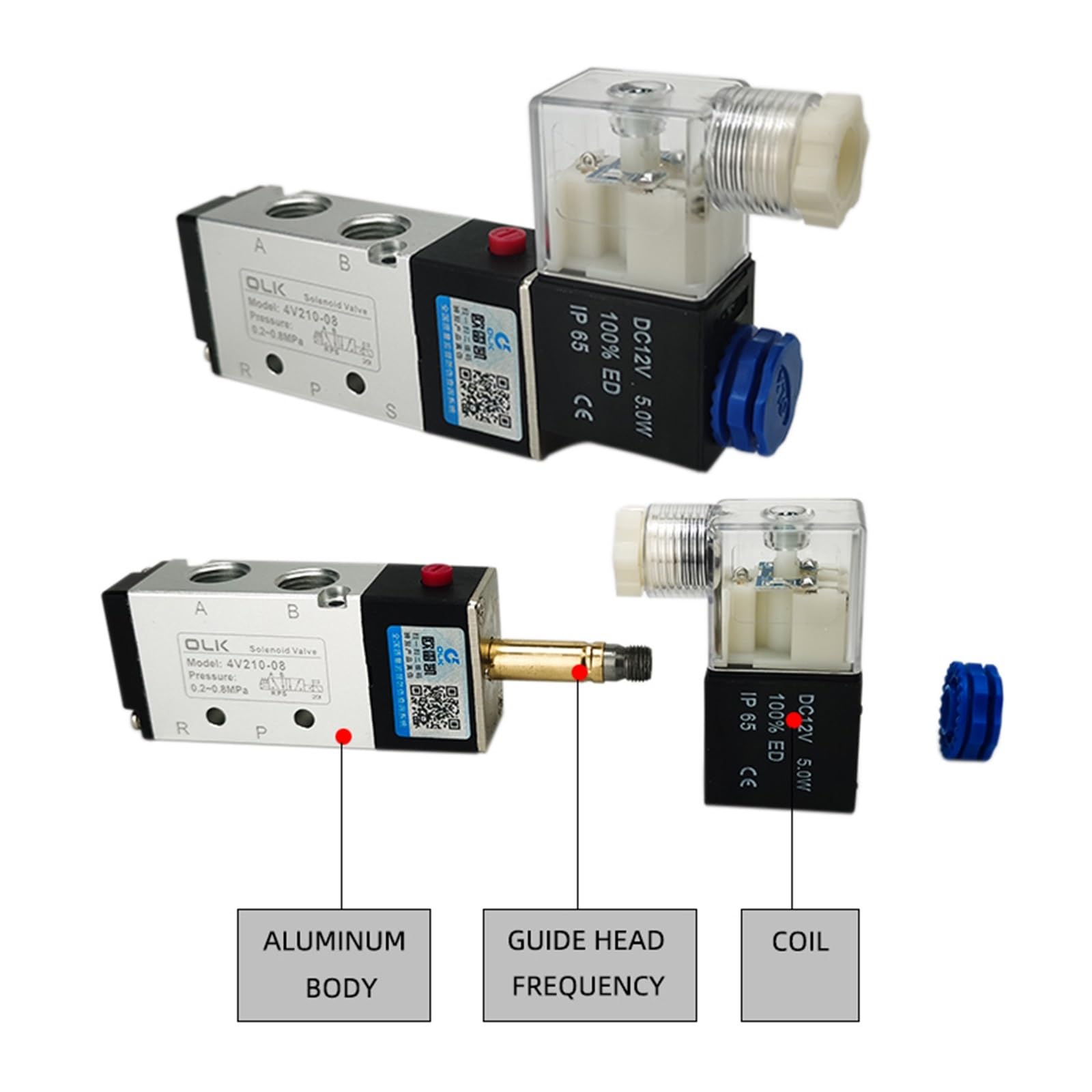 1 válvula de cilindro neumático 4V210-08, electroválvulas eléctricas de 5 vías, control de 2 posiciones, aire y gas, magnético, 12 V, 24 V, 220 V (con accesorios de 4 mm, AC110V)