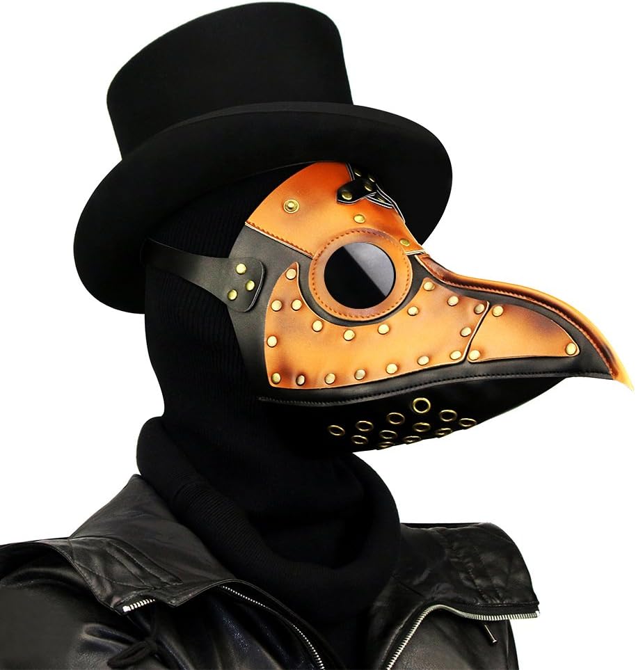 HIBIRETRO Steampunk Plague Doctor Bird Beak Mask, Medieval Bubonic Plague DR Halloween Costume Masquerade Masks