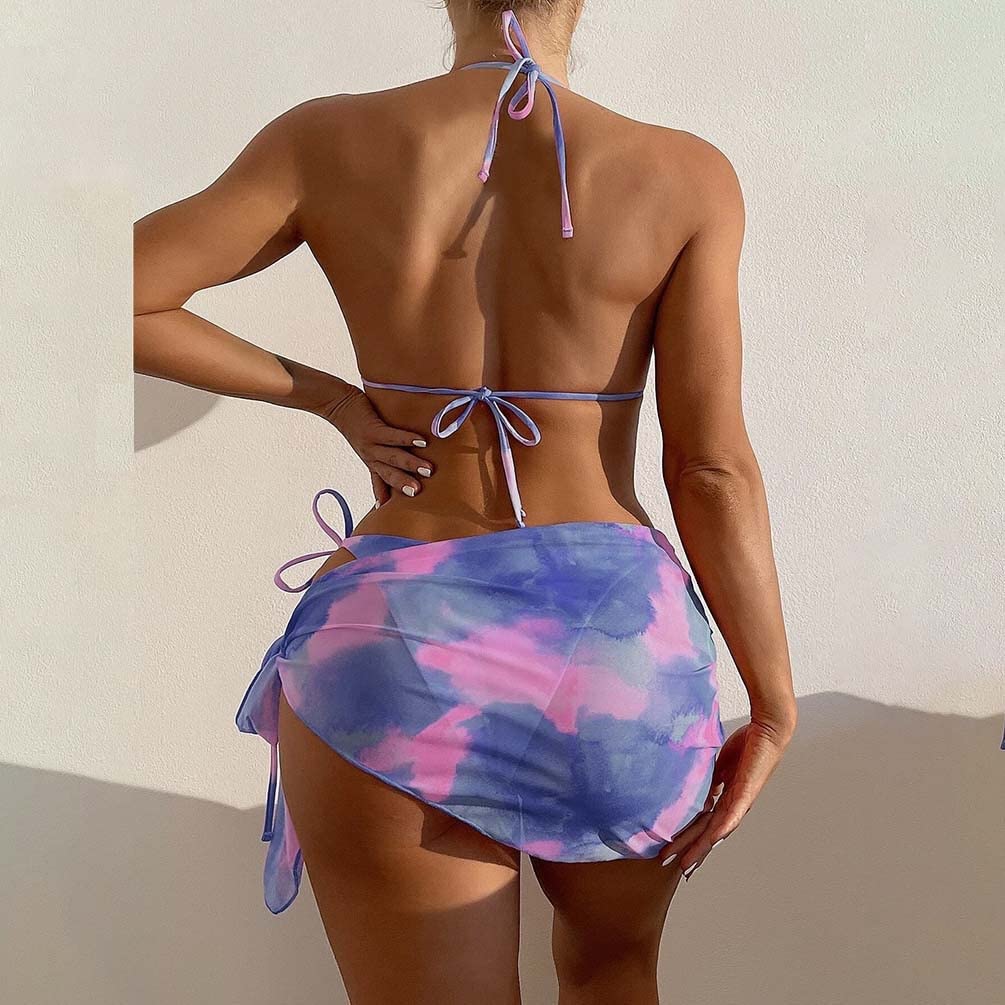Bikini Set Costumi da Bagno 3 Pezzi da Donna Costume da Bagno Sexy A Tre Pezzi Triangolo Vita Bassa Pantaloncini da Bagno Costumi da Bagno Costumi da Bagno (Color : A, Size : M)