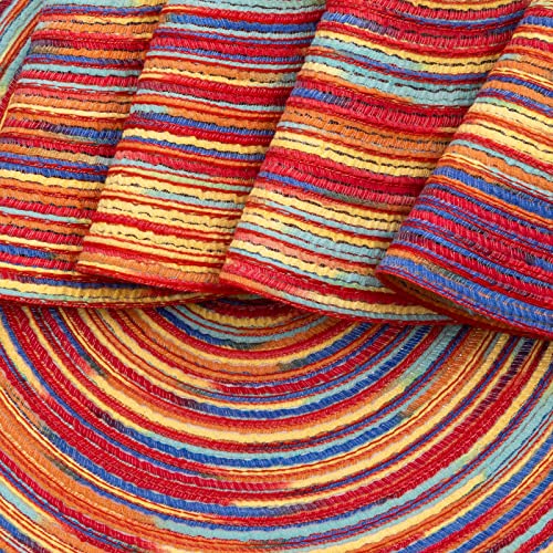 Image of SHACOS Round Braided Placemats Set of 8 Washable 15 inch Round Table Mats Colorful Variegated Woven Place Mats for Dining Table (Rainbow Red, 8)