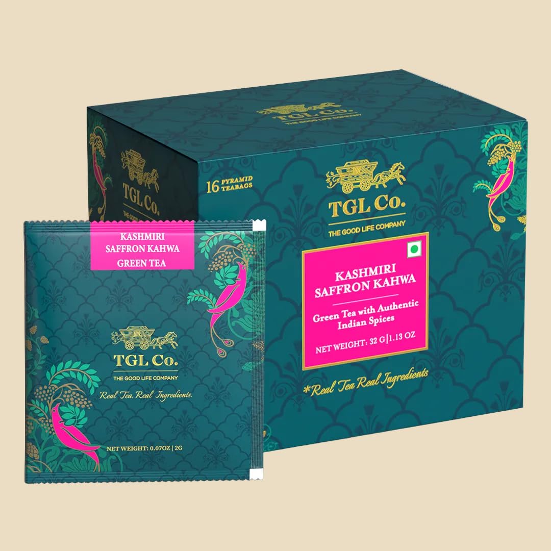 TGL Co. Kashmiri Saffron Kahwa Green Tea (16 Tea Bags) | Saffron-Infused Aromatic Blend | Boosts Immunity & Energy | Supports Digestion | Relieves Stress | Rich & Exotic Flavor-image-18