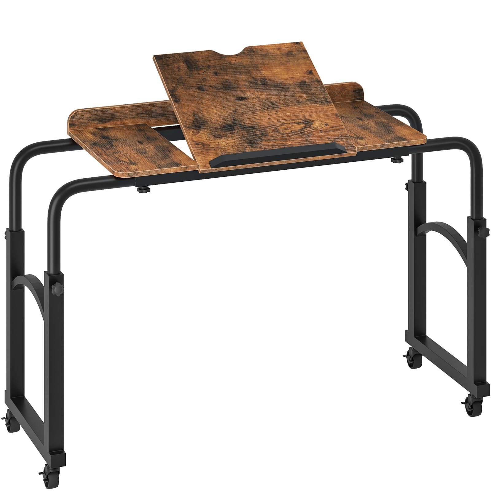 HOOBRO Mesa Auxiliar Móvil para Cama, con Longitud y Altura Ajustables, con Borde Frontal de Protección, para Sillón Individual, Cama Individual, Dormitorio y Oficina, Marrón Rústico y Negro EBF84DN01