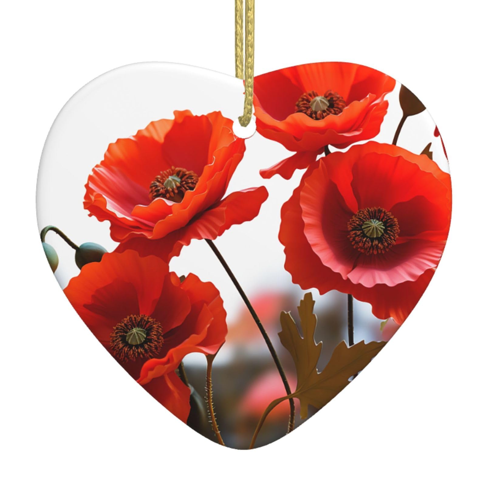 Fodpand Women's White Poppy Flowers Vivid Petals Christmas Ornaments 2025, Gift Exchange For Men, Collectible Ceramic Ornament Heart Hanging Ornaments For Christmas Tree Decoration
