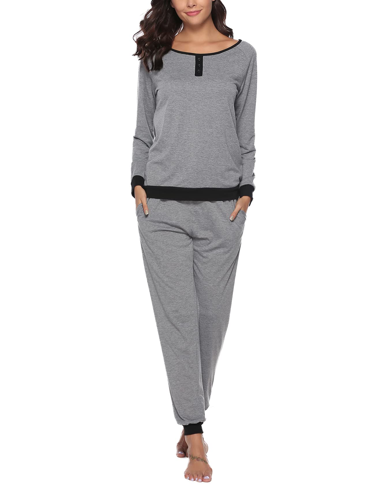 Nieery Pigiama Donna Invernale Cotone Lungo Pigiama Due Pezzi Set Pigiami Donna Leggero ed Elegante Comodo S-XXL