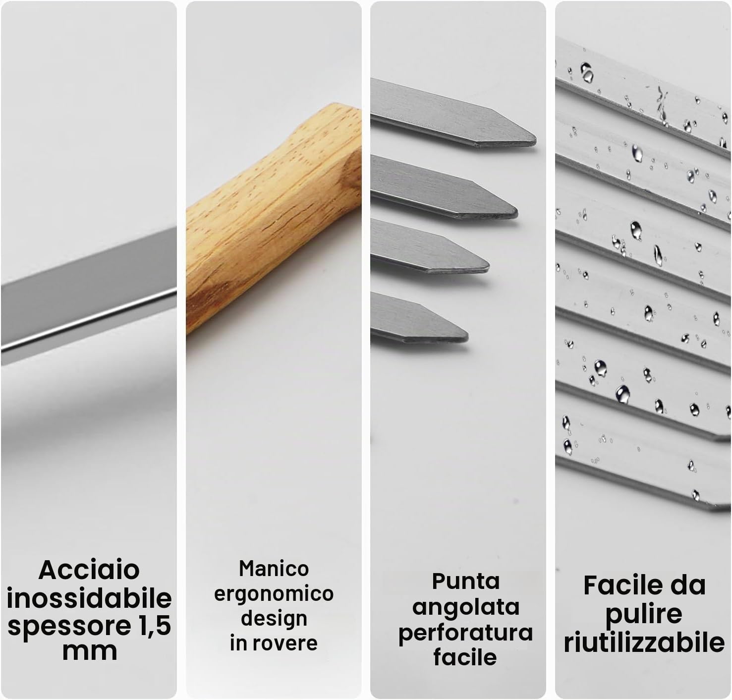 8 Pezzi Spiedini in Acciaio Inox con Manici in Legno di Faggio, Spiedini Barbecue Lunghi 42 cm, Spiedo per Barbecue Riutilizzabili, Accessori Barbecue per Verdure, Carne e Salsicce