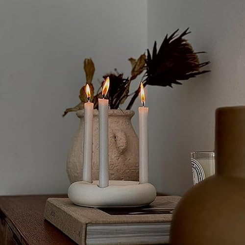 Miniatura 2 de Portavelas cónicos de cerámica, candelabro circular para 3 velas cónicas, decoración moderna para mesa de comedor, sala de estar, café, centro de