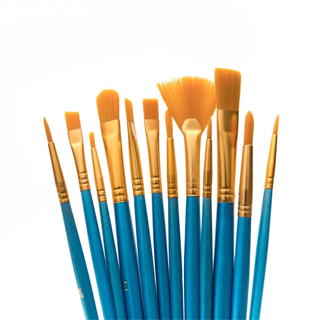 Oil Brush - Juego de 14 pinceles acrílicos para acuarela, nailon, paleta de madera