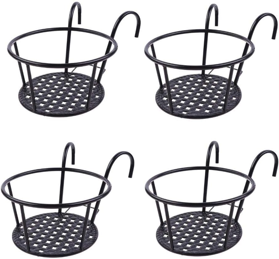 Hanging Railing Planters Baskets Art Hanging Flower Stands Balcony Flower Pot Holders Plant Iron Racks Fence Metal Potted Stand Mounted Balcony Round Plant Basket Shelf Container Box,Garden Steel Pots