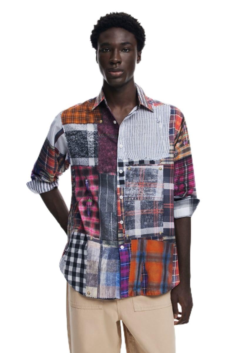 Desigual Camiseta de Manga Larga para Hombre, Rojo, M