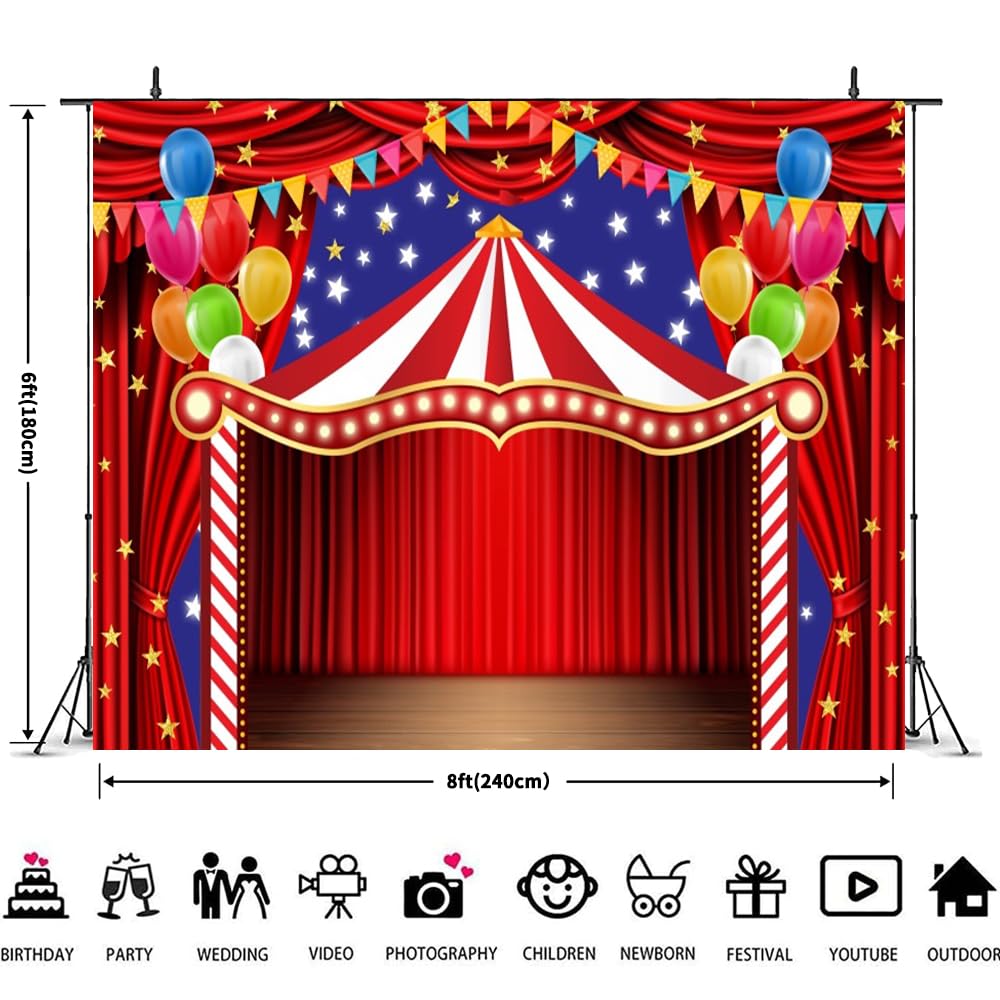 Circo Carnevale Sfondo 2,4 x 1,8 m Carnevale Tema Party Decorazioni Circus Tronco O Treat Decor Banner Neonato Baby Shower Compleanno Fotografia Sfondo Servizio Fotografico Photo Booth