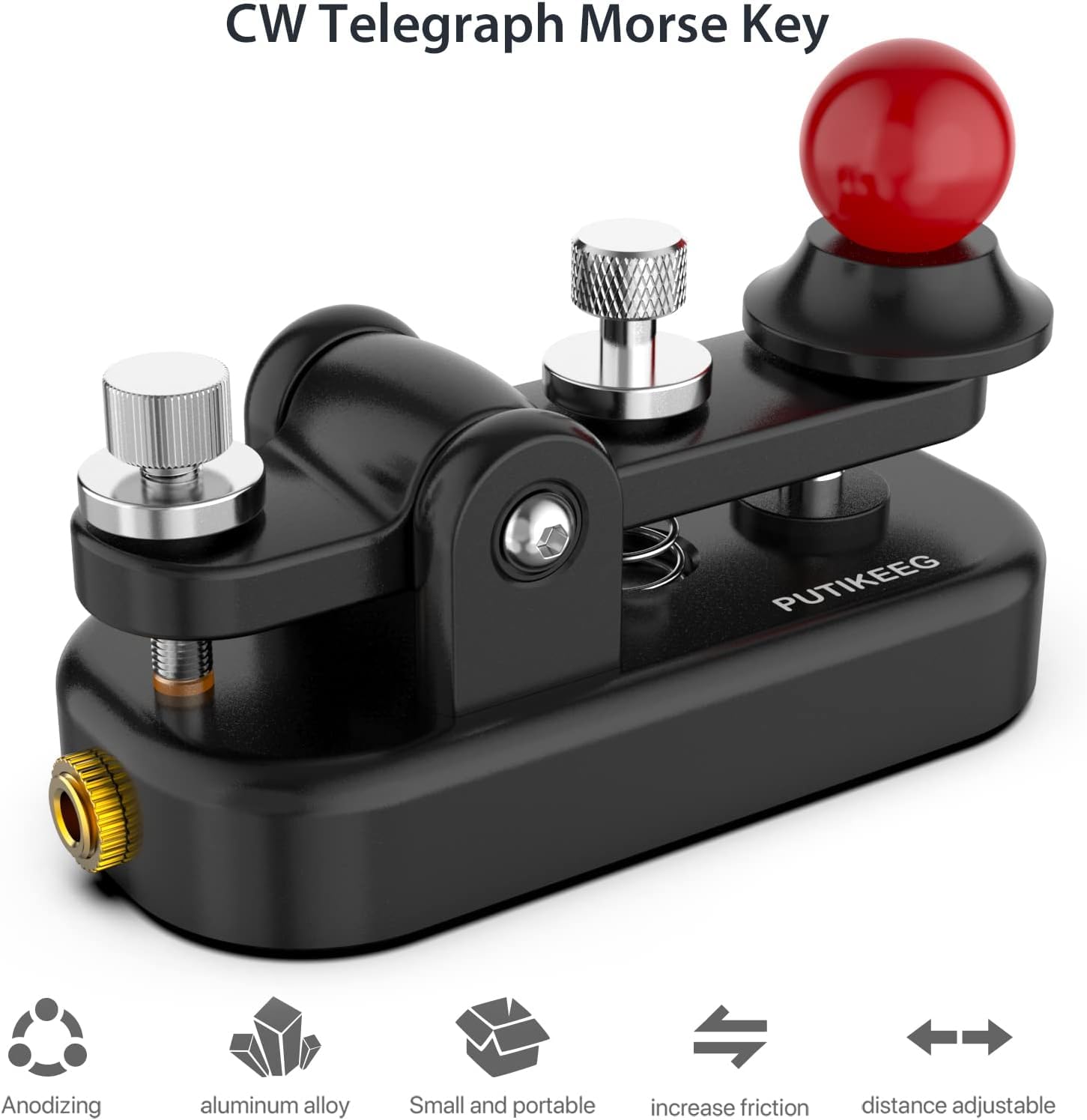 Putikeeg CW Morse - Botón Telégrafo para Radio Aficionado con Código Morse, Teclado Telegrama Transmisor de Teclas Rectas (Negro)