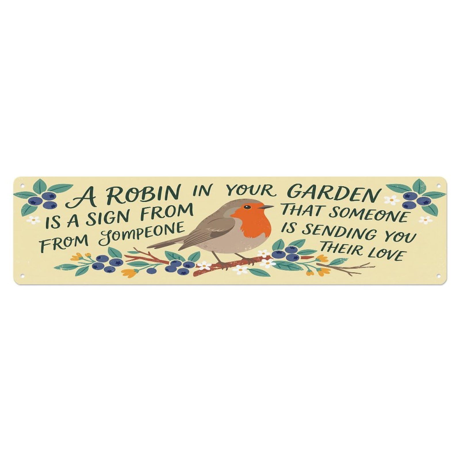 European Robin Heaven Love Blueberry Metal Tin Sign