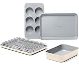 Caraway Mini Bakeware Set – Naturally Non-Stick, Non-Toxic Ceramic Coating – Compact Baking Pans Set for Small Kitchens & Ovens – Includes Baking Sheets, Muffin Pan, Cooling Rack & Storage - Cream
