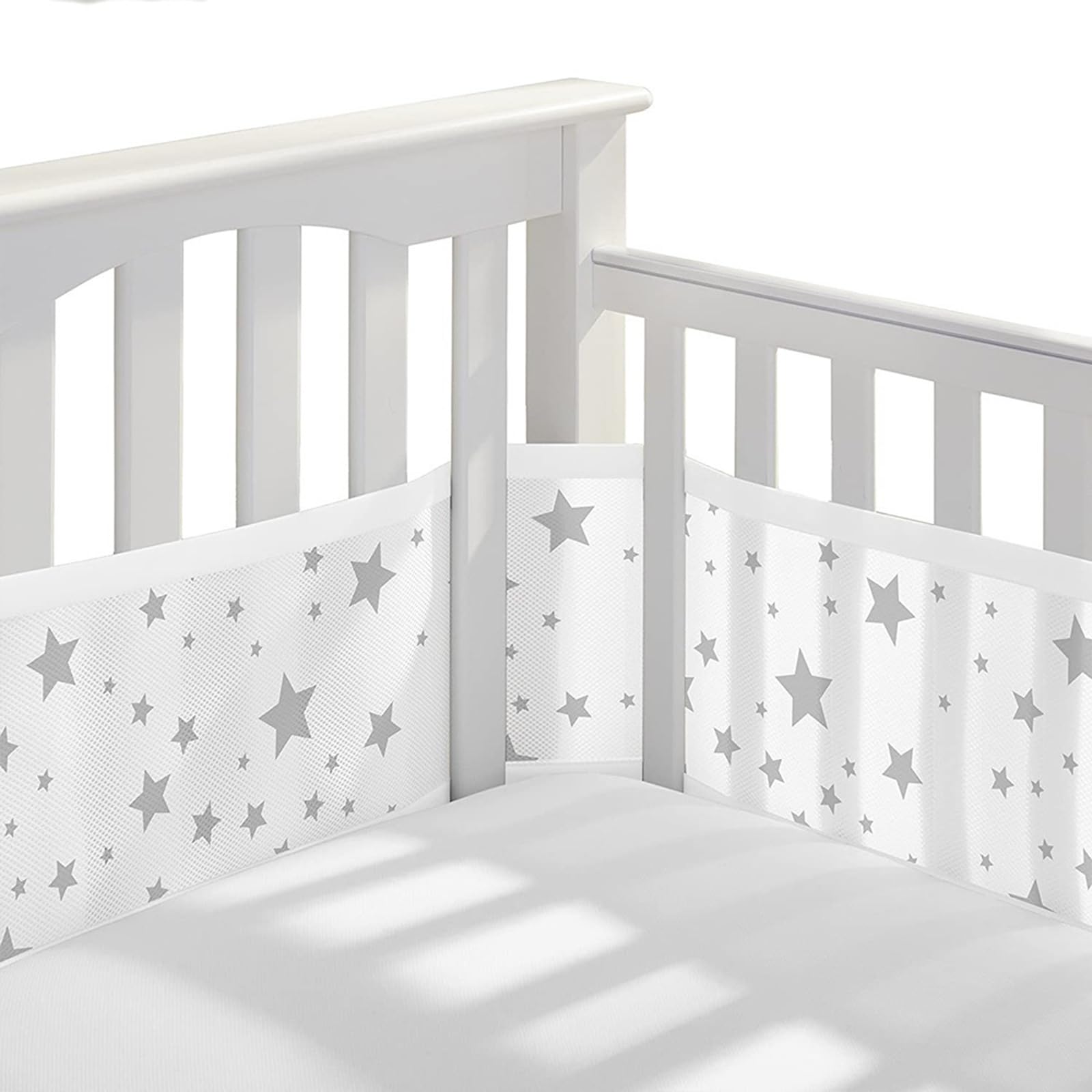 XIAOGUDONG Breathable Mesh Baby Crib Rail Pad – Thickened Safety Pad with Woven Edges, 3mm Mesh Airflow Technology, 100% Polyester Fibre, Easy to Install (340x30 Cm + 160x30 Cm),j