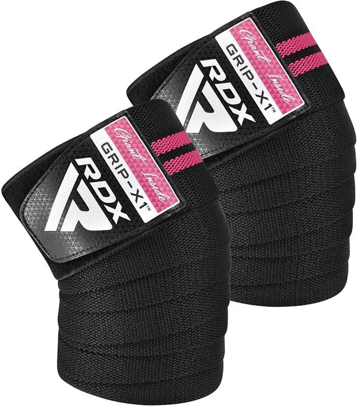 RDX Knee Wraps Pair Weightlifting, Elasticated Straps for Gym Workout Fitness Squats Powerlifting, Men Women Training, Squatting Leg Press