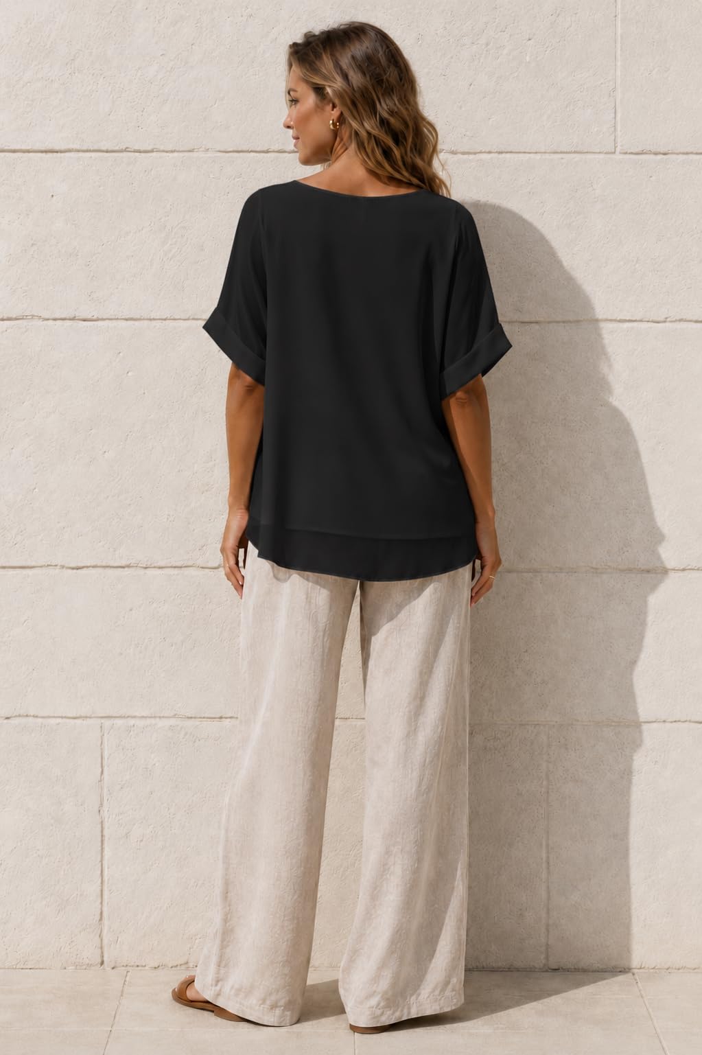 Van Der Rich ® - Blouse Ample en Voile Mousseline Col V Doublé Intérieur - Femme