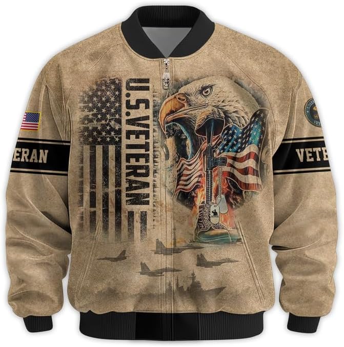 Veteran Bomber Jacket - United States Military Windbreaker Jacket, Waterproof Coat, Veterans Day Gift, Full Size S - 6XL
