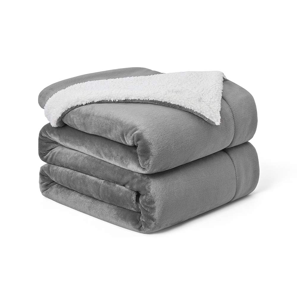 Walensee Sherpa Fleece Blanket (Queen Size 90”x90” Grey) Plush Throw, Gray Fuzzy Super Soft Reversible Microfiber Flannel Blankets for Couch, Bed,