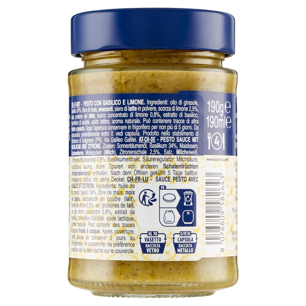 Italian Gourmet Pesto Basilico e Limone Pasta-Sauce 12 x 190g glutenfrei