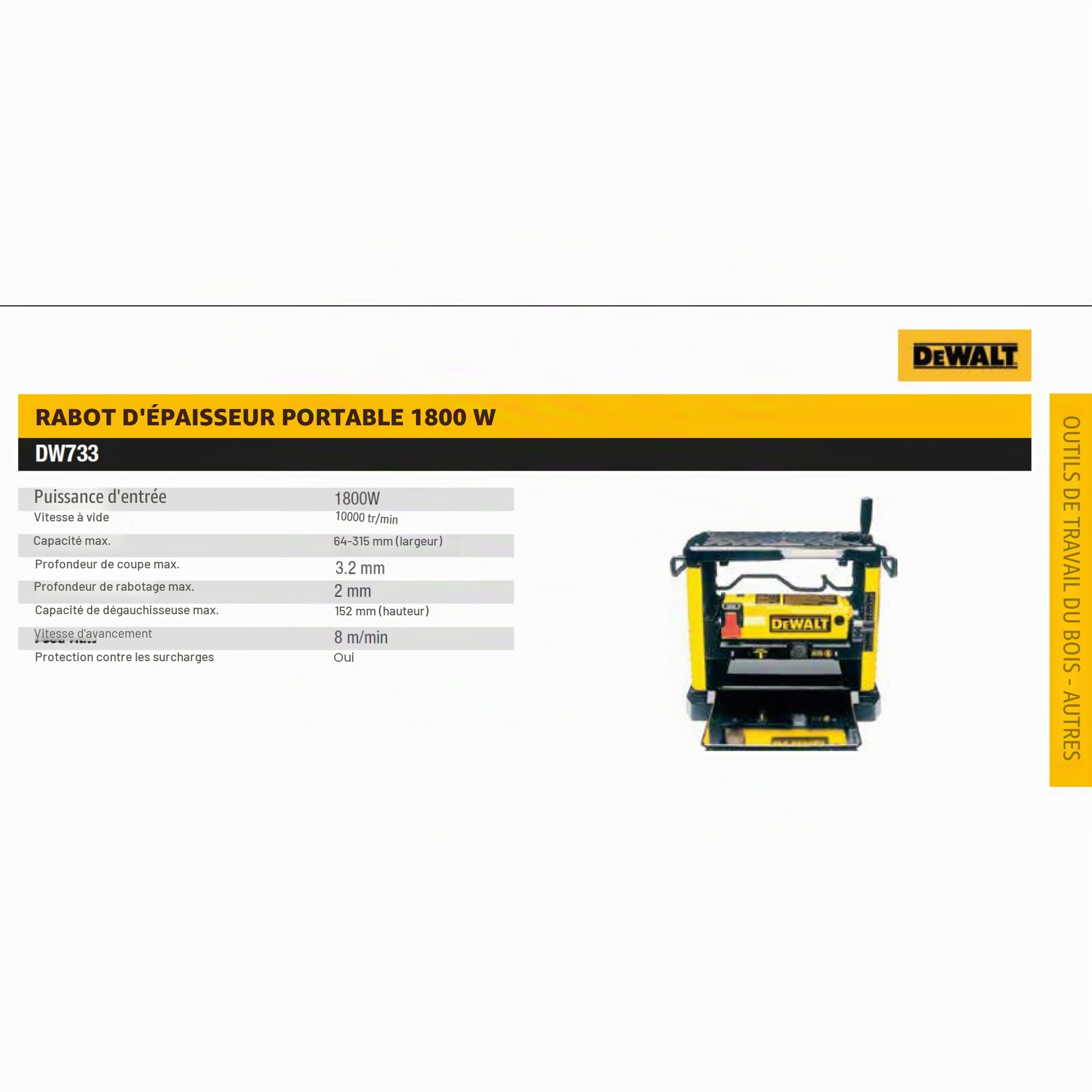 DEWALT DW733-QS Planificateur d'épaisseur portable 317 mm