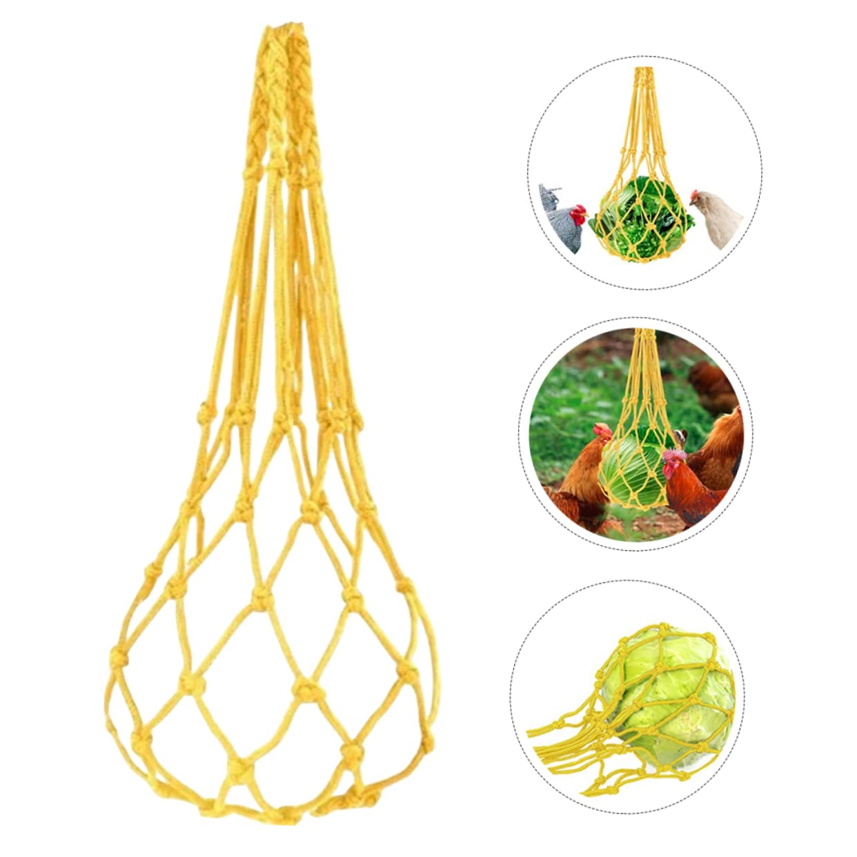 GRIRIW Hanging Chicken Net Bag Feeder for Vegetables Fruits Stimulate Pecking Instinct with Safe String for Poultry Easy to Use Chicken Vegetable String Bags