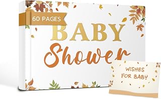 Baby Shower Sign in Book 7x9 Hard Cover – Foil-Stamped Autumn Theme – No-Bleed Pages – Table Sign & Welcome Card Included