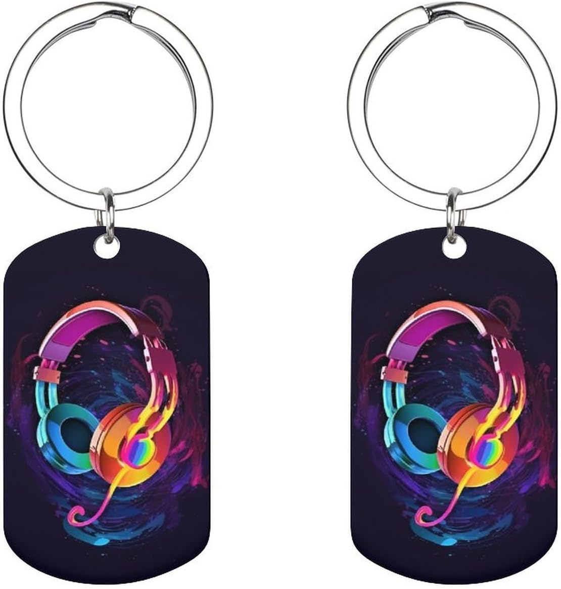 Gradient Music Metal Keychain Double-Sided Tag with Key Ring