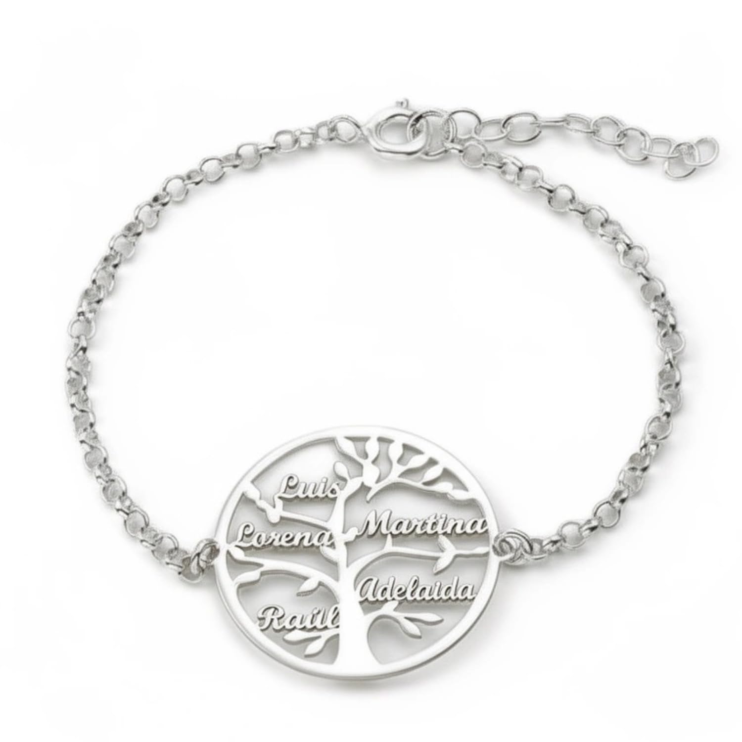 Collar Árbol de la Vida para Mujer Plata de Ley - Colgante Regalo para Madres y Abuelas con Nombres de su Familia - Cadena de 45 cm + 3cm