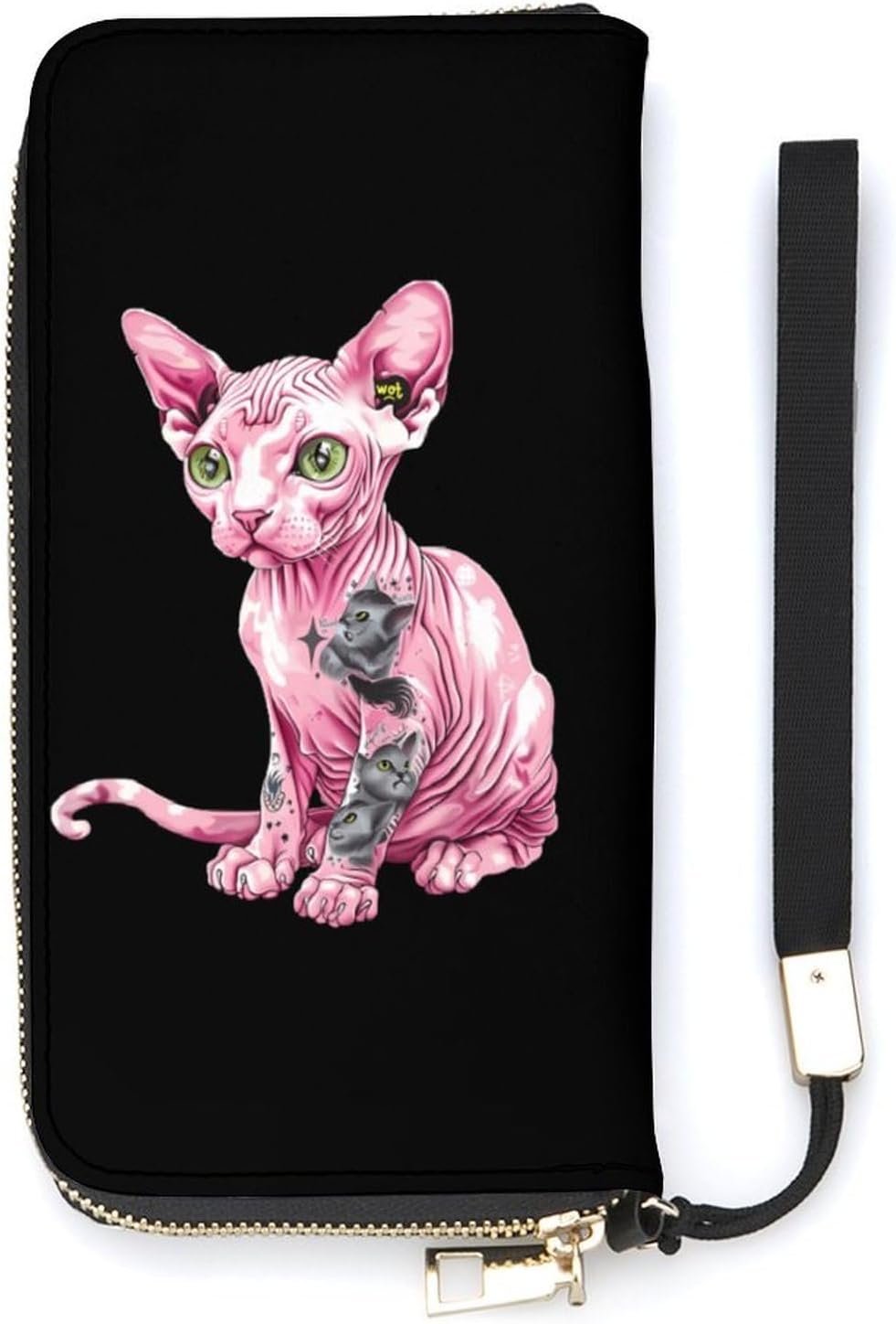 Tattooed-Sphynx-Cat-Hairless Clutch Wallet for Women Men Leather Multi Credit Card Travel Purse Wristlet