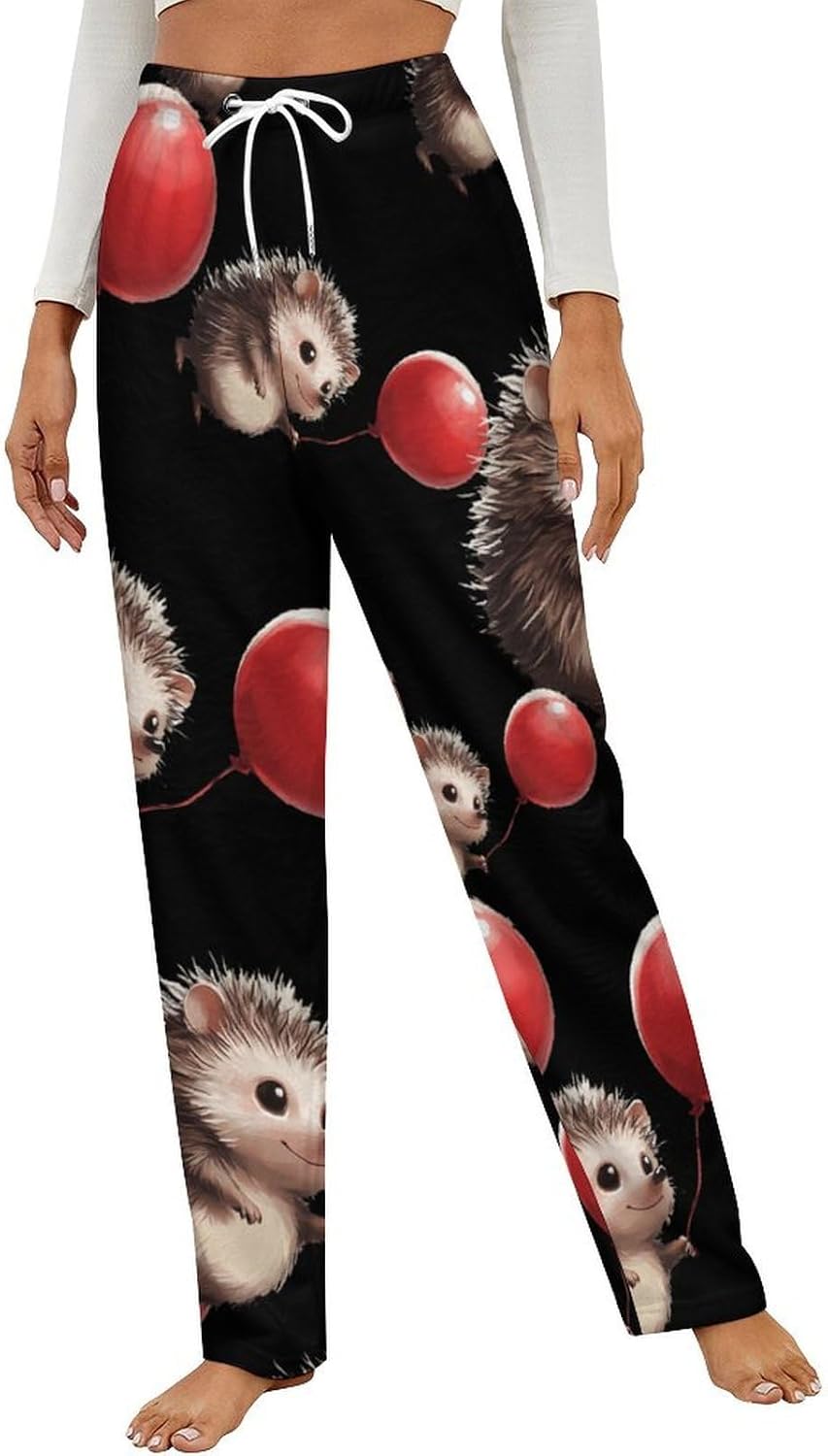 Cute Hedgehog with Balloon Women's Pajamas Flannel Pajama Pant Lounge Bottoms Sleepwear Nightwear for Home