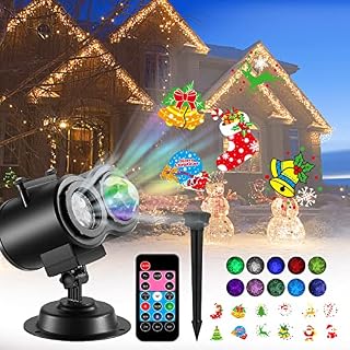 HIYAA Christmas Holloween Projection Lamp, Projector LED Lights with Remote Control, Wave Effect, Outdoor Decorative Lamps, Waterproof Projector Lamp, 12 Films & 10 Colours for Party, Garden