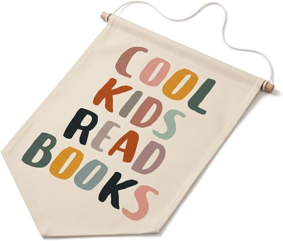 Cool Kids Read Books Wall Banner - Reading Corner Nook Decor for Kids Classroom Sign, Book Lover Gifts Canvas Wall Hanging Art for Library Nursery and Playroom Decor