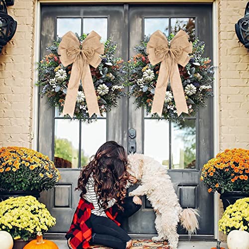 2 Pack Large Burlap Jute Hemp Rope Bows For Wreaths,Rustic Farmhouse Crafts Bow For Gift Wrapping Tree Topper Wedding Holiday Birthday Party Wall Home Front Door Decorations #TOP4