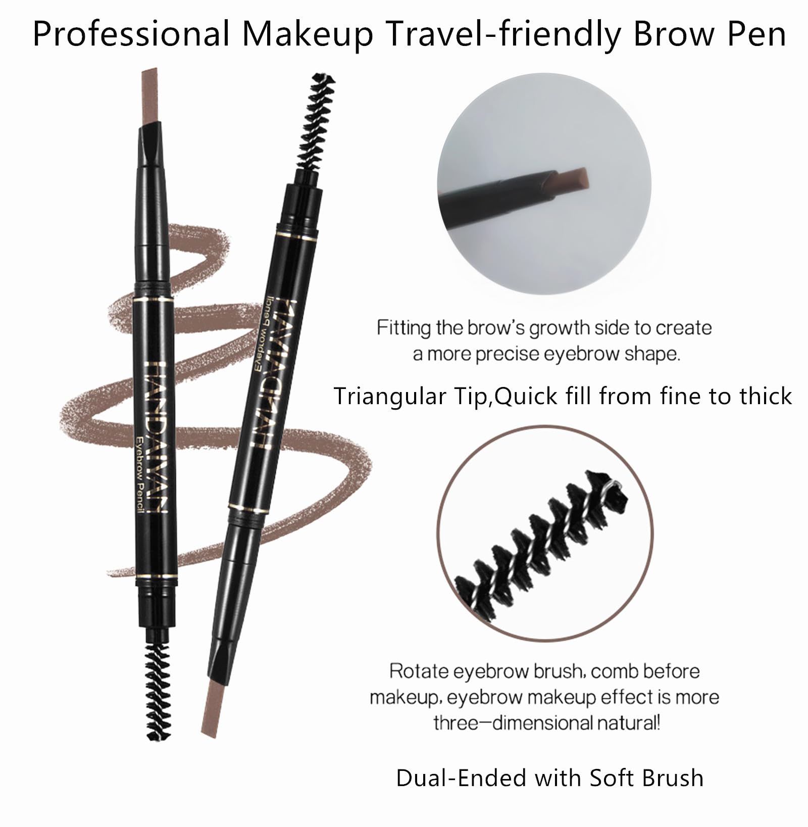 Go Ho 3 PCS Eyebrow Pen(Dark Brown,Brown,Black),Smooth Gel Eyebrow Pencil with Brush,Dual-sided Mechanical Brow Pen,Natural-Looking,Long Lasting Draws Brow Hairs Shapes,Defines,Fills Eyebrow Makeup - Image 2