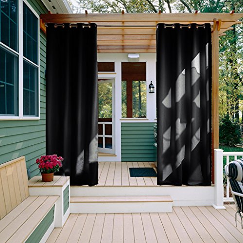NICETOWN Outdoor Curtain Panel for Patio - Thermal Insulated Water Proof Grommet Blackout Indoor Outdoor Curtain/Drape (1 Panel,52 x 84 Inch in Black)