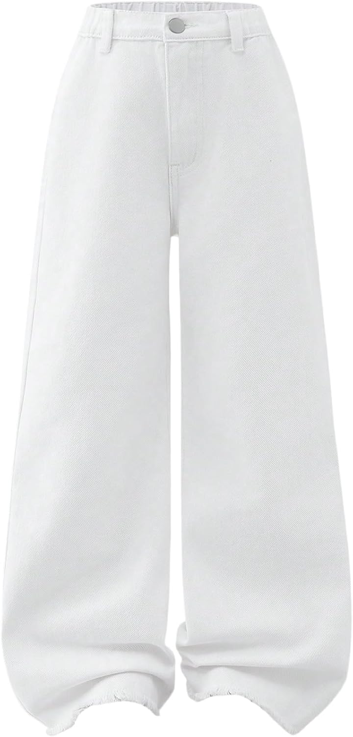 SweatyRocks Girl's Wide Leg Baggy Jeans Elastic Waist Loose Denim Pants Long Trousers