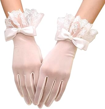 Womens Bridal Floral Short Lace Gloves, Women Wrist Length Gloves for Wedding Party
