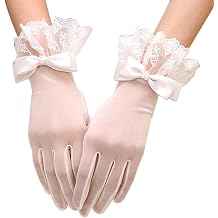 Women's Bridal Floral Short Lace Gloves, Women Wrist Length Gloves for Wedding Party