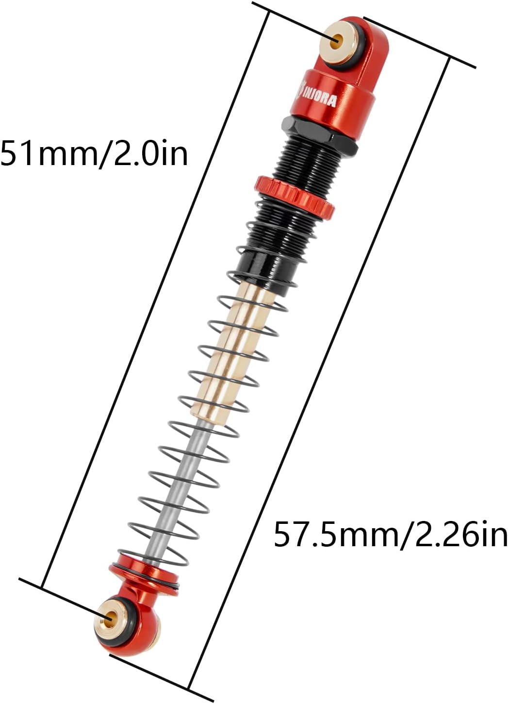 INJORA 51mm Shocks-Long Travel Threaded Double Barrel Damper for Axial AX24 SCX24 Upgrade 1/24 RC Crawler（Red）