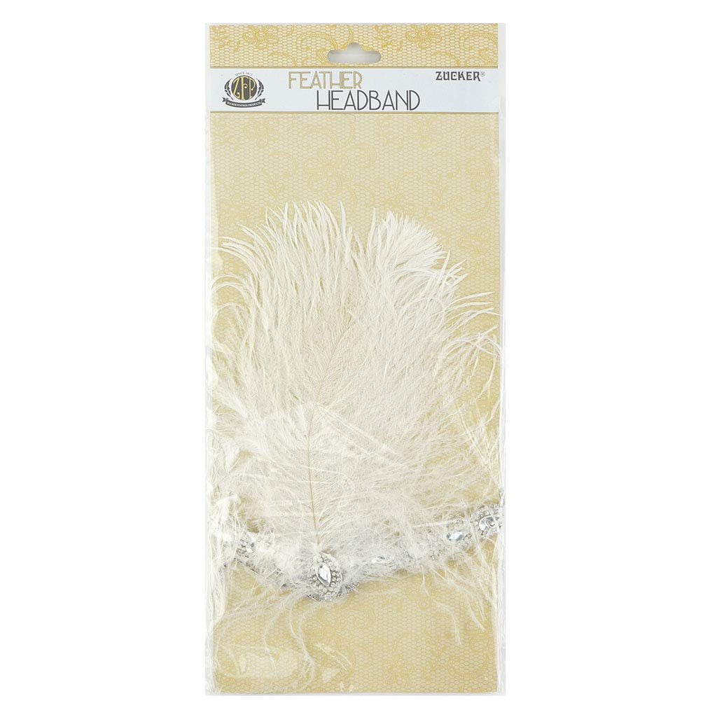 ZUCKER Flapper Headband - Roaring 20's Vintage Style Great Gatsby Costume Accessory (White and Silver)
