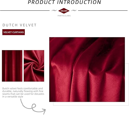 Miniatura 3 de Cortinas opacas de terciopelo rojo de 90 pulgadas de largo, con ojales, para dormitorio, bloqueo de luz, aislamiento térmico, juego de 2 paneles de