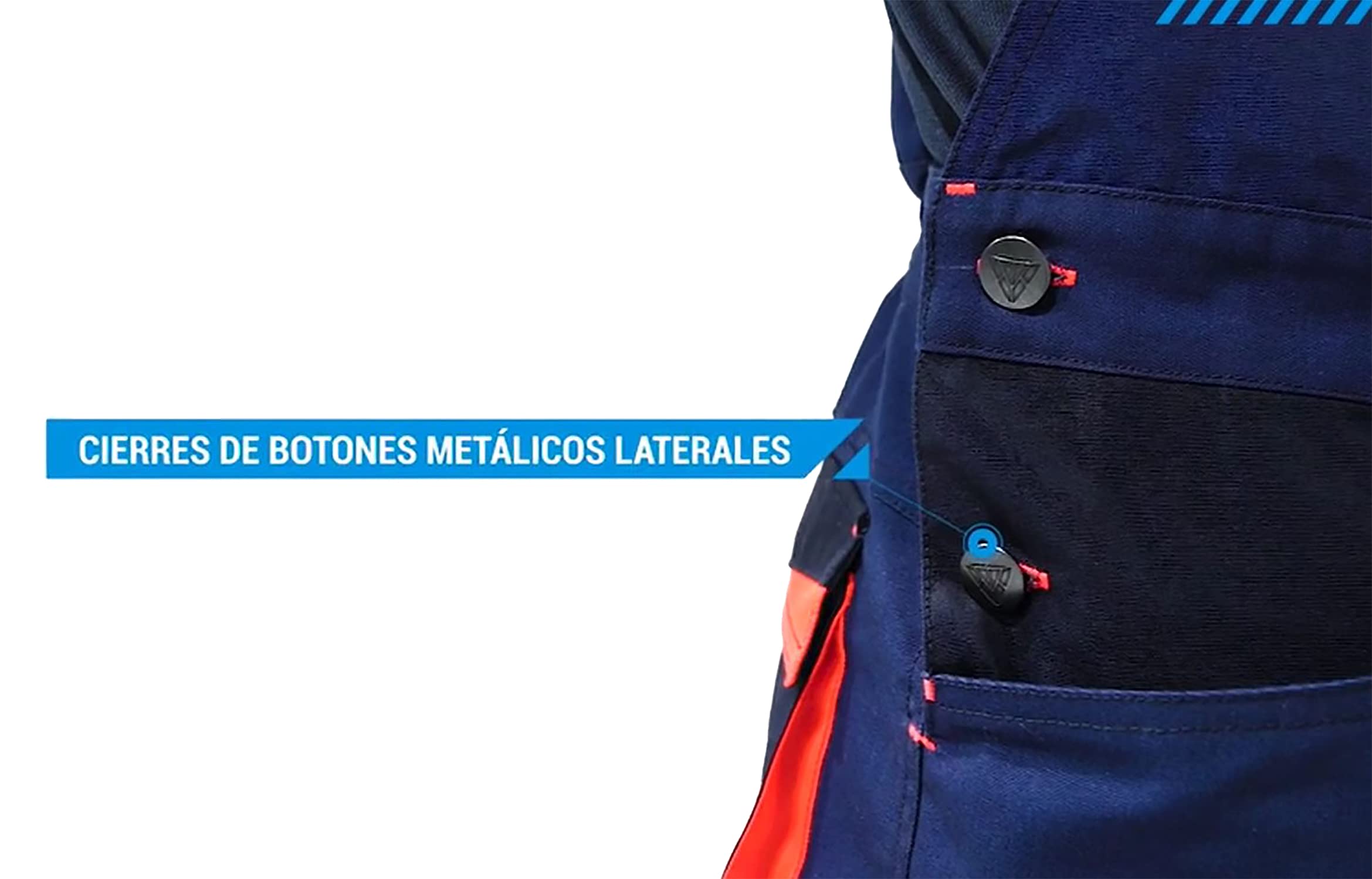 Teamwork Workteam Pantalones con Peto de Trabajo. Tejido Canvas (Extremadamente Resistente y Duradero). Tirantes con elástico y Hebillas automáticas. Unisex Marino+Marino Oscuro+Rojo A.V. XL