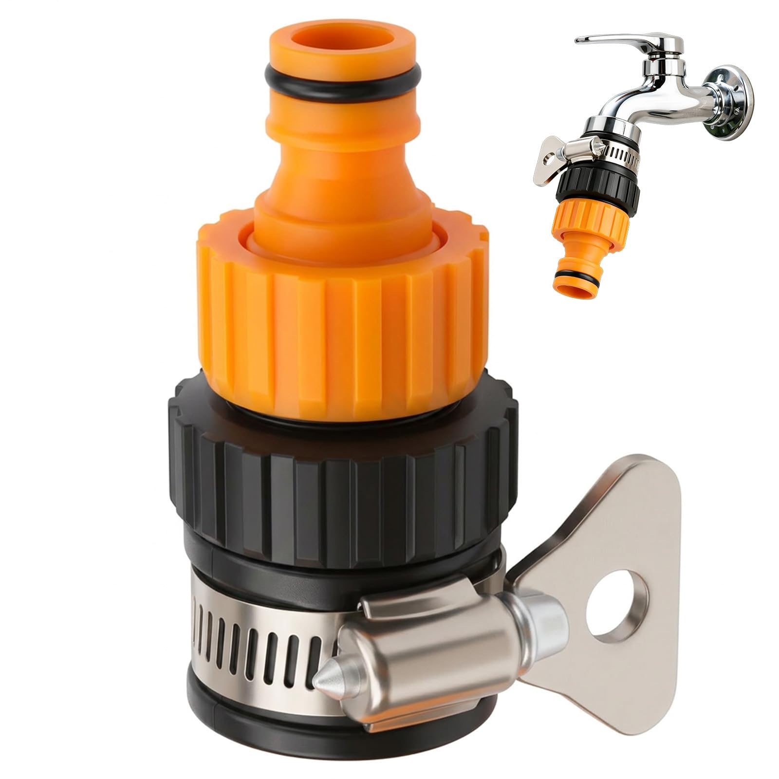 Universal Tap Connector 12-16mm Kitchen Tap Hose Connector Adjustable Garden Tap Fitting Set Faucet Adapter with Stainless Steel Clip Hose Pipe Fitting for Garden Bath Indoor and Outdoor