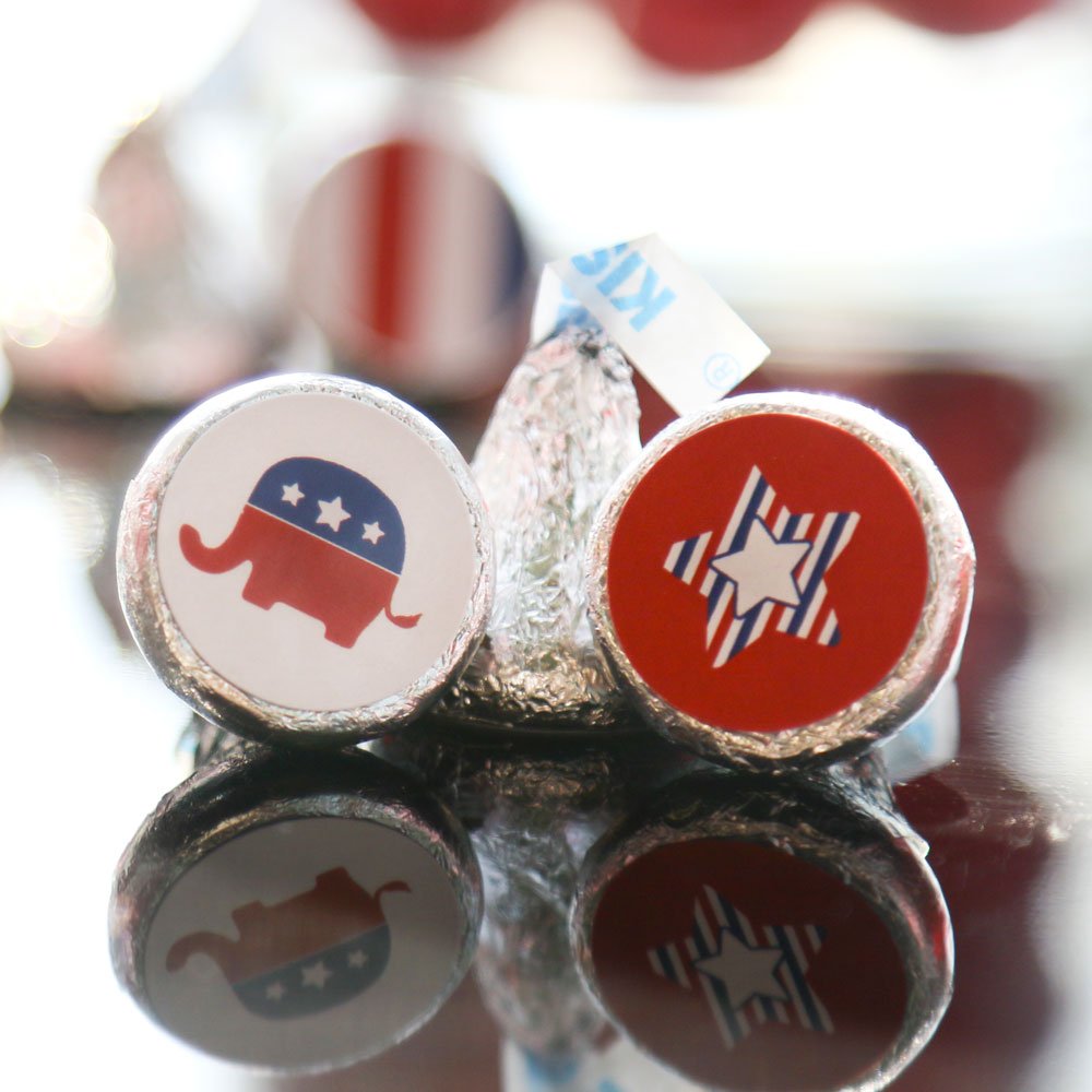 Republican Party Round Candy Stickers – 108 Labels For Hershey’s Kisses, Election Day Favors & Political Party Decor